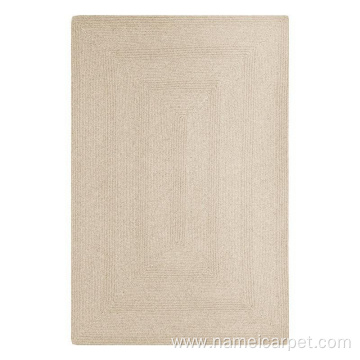 Beige colour natural wool braided carpet rug